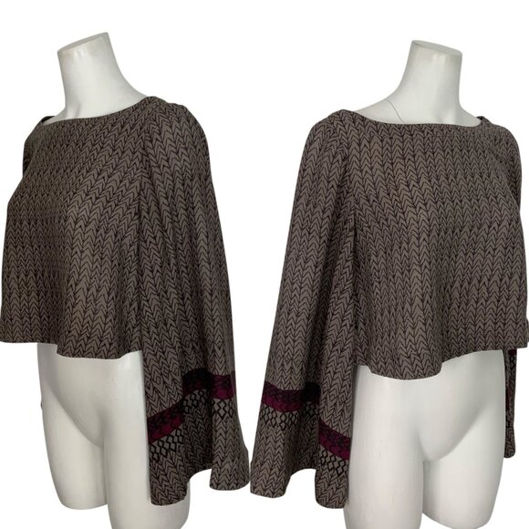 Free People Stars Aligned Bell Sleeve Crop Top S Mocha Combo Western Bohemian - Picture 3 of 11